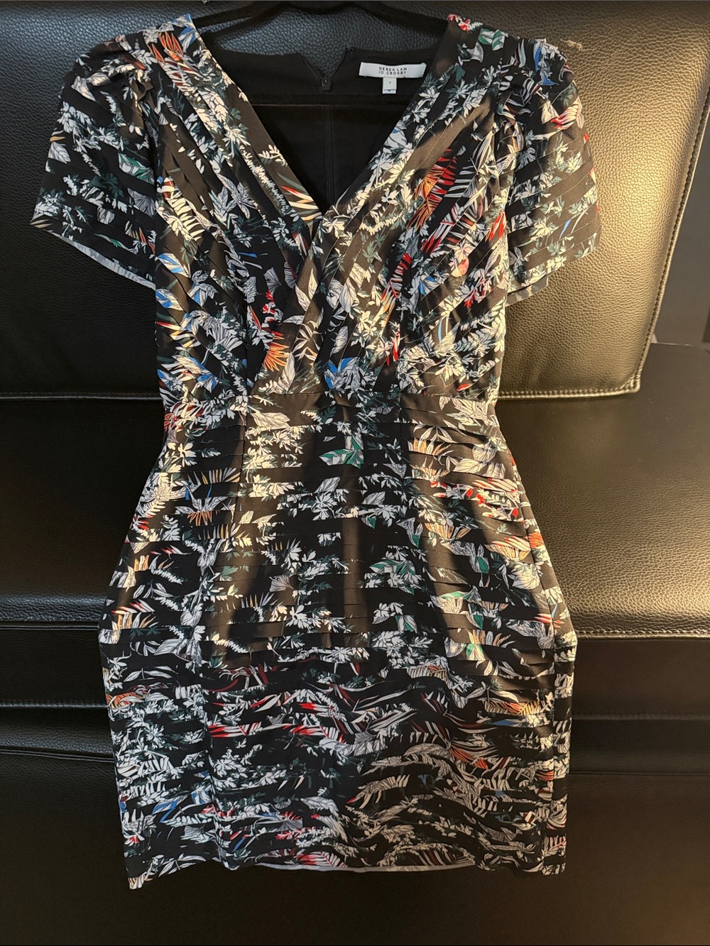 10 Crosby Derek Lam Black Mini Dress with Multicolor Floral Print
